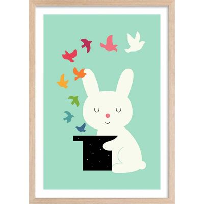 Hexoa Affiche enfant lapin magicien avec cadre bois 40x60 cm Bleu 40x60x2cm - Publicité Hexoa Affiche enfant lapin magicien avec cadre bois 40x60 cm Bleu 40x60x2cm - Publicité