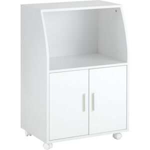 SoBuy Desserte micro-onde à roulettes 2 portes effet bois blanc Blanc 55x84x38cm