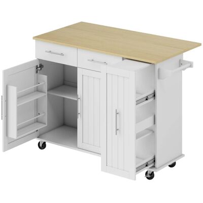 Homcom Îlot central cuisine plateau plateau rabattable bois blanc Blanc 129x91x65cm - Publicité Homcom Îlot central cuisine plateau plateau rabattable bois blanc Blanc 129x91x65cm - Publicité