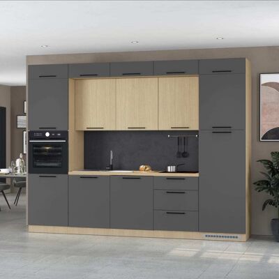 Whous Cuisine complète effet bois anthracite mat/chêne 300x60x232cm Gris 300x232x60cm - Publicité Whous Cuisine complète effet bois anthracite mat/chêne 300x60x232cm Gris 300x232x60cm - Publicité