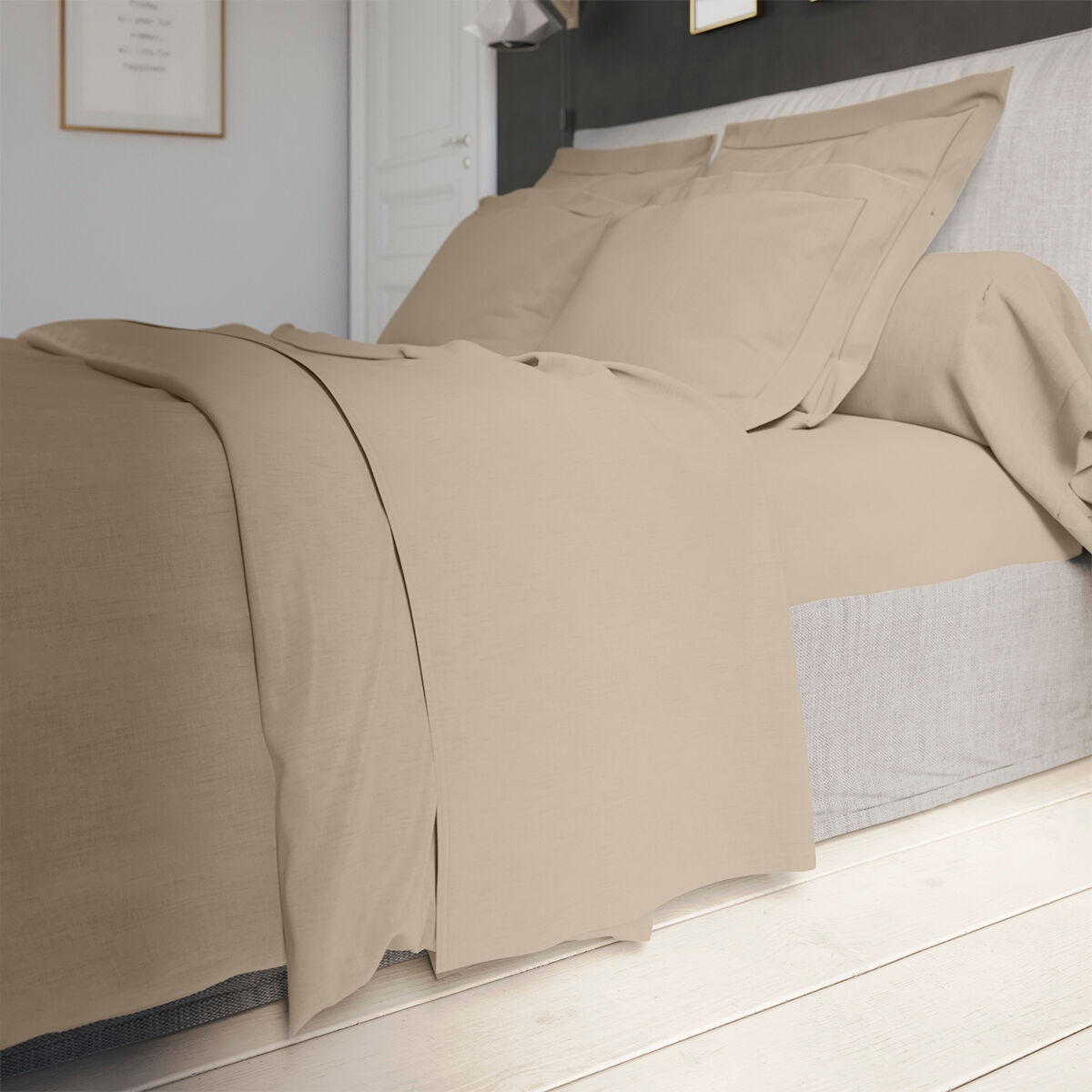 Drap plat Percale Osier 270x310 cm - DODO Beige 310x0x270cm