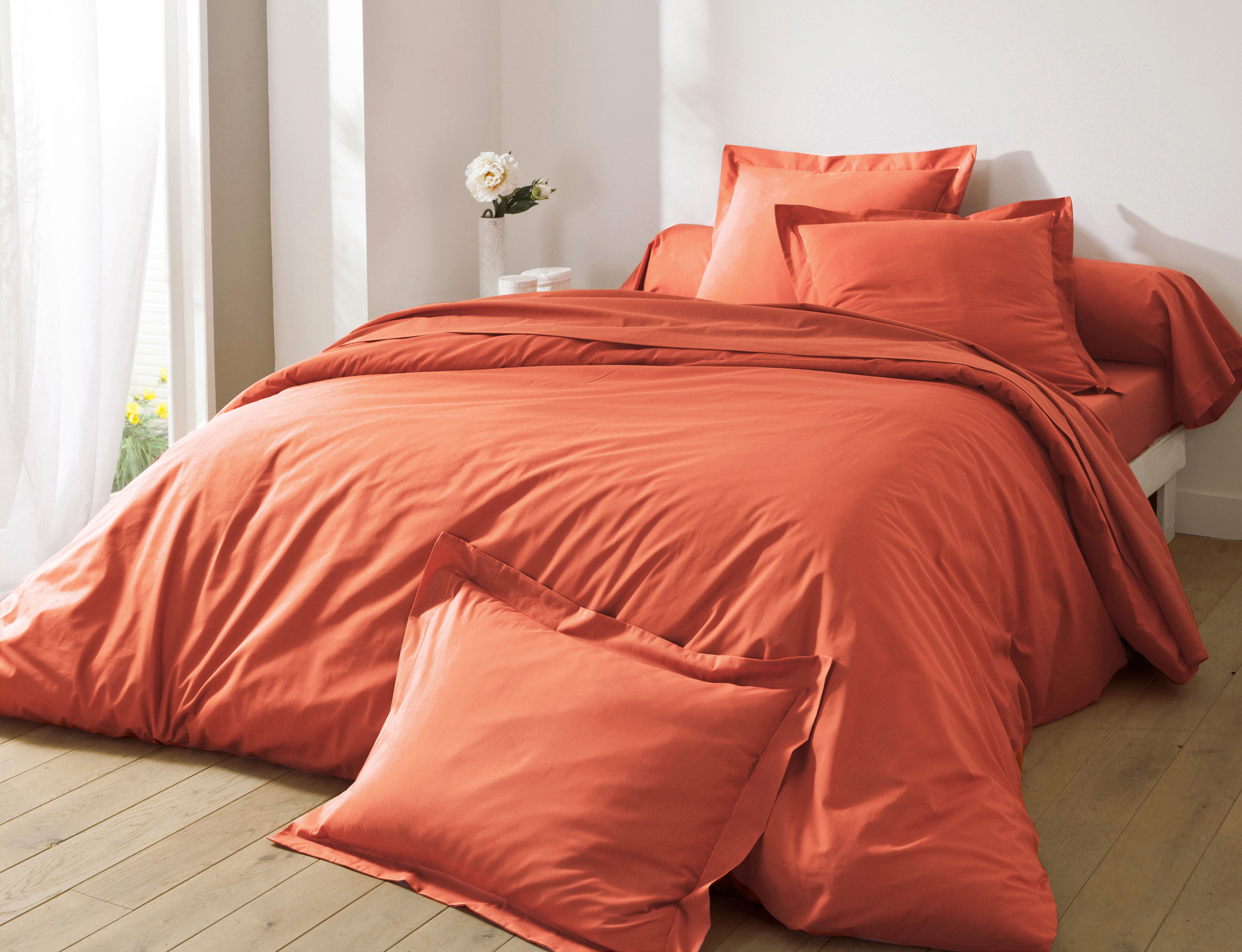 Becquet Housse de couette 240x260 orange en percale de coton Orange 240x1x260cm