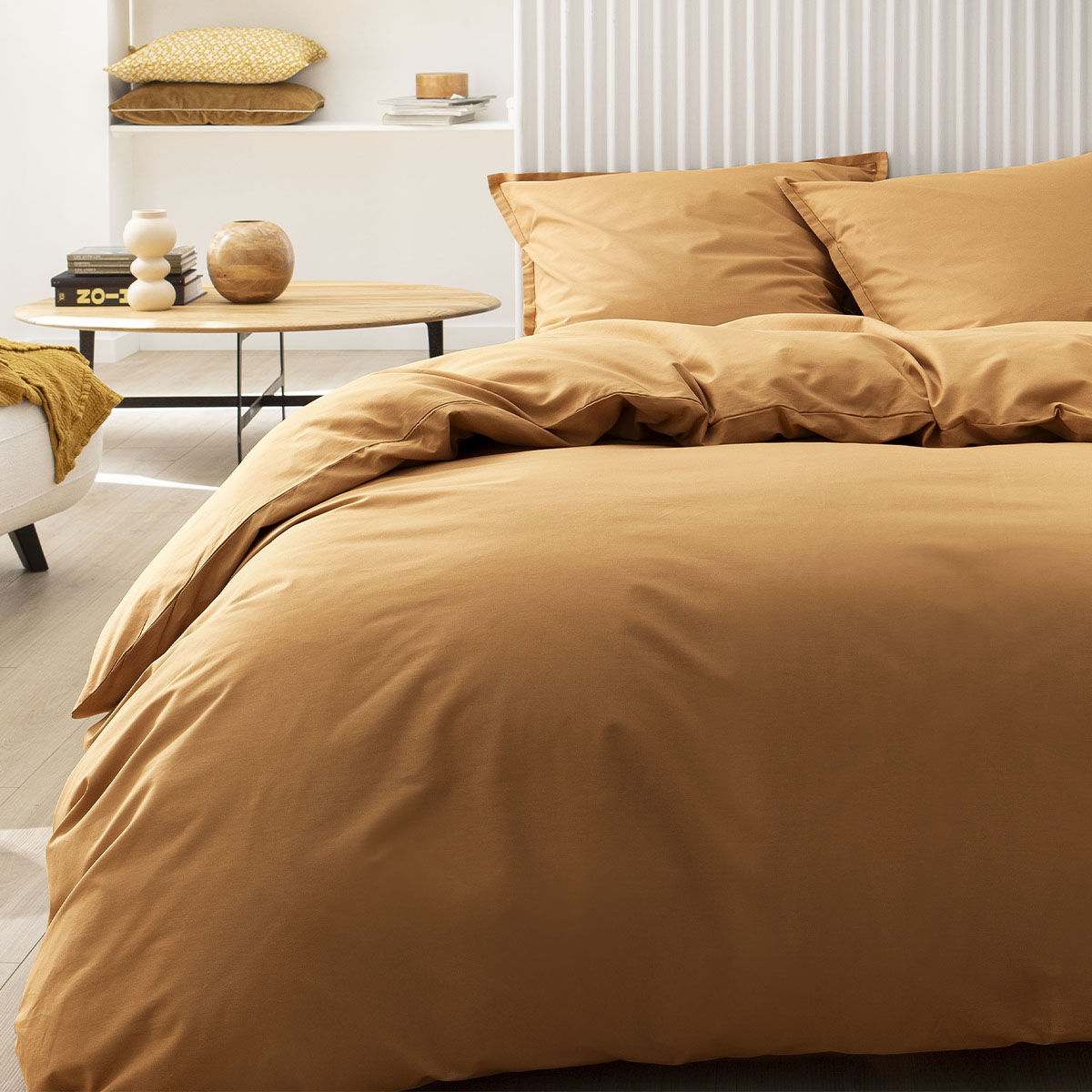 Essix Parure de lit en coton ambre 240x220 Made in France Marron 220x220x240cm