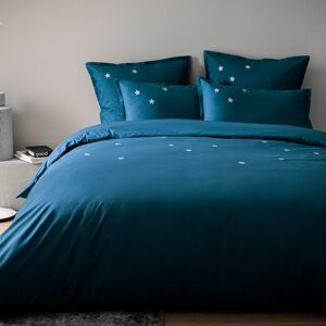 Matt & Rose Housse de couette brodée en percale de coton BIO Bleu Paon 240x220cm Bleu 35x8x21cm