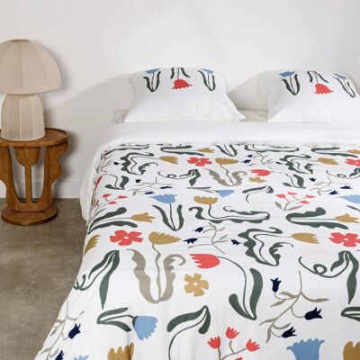Maisons du Monde Parure de lit en coton biologique imprimé floral, 240x220 cm Blanc 240x220cm - Publicité Maisons du Monde Parure de lit en coton biologique imprimé floral, 240x220 cm Blanc 240x220cm - Publicité