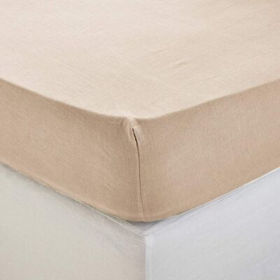 Madura Drap housse en lin beige 160x200 cm Beige 160x200cm - Publicité Madura Drap housse en lin beige 160x200 cm Beige 160x200cm - Publicité