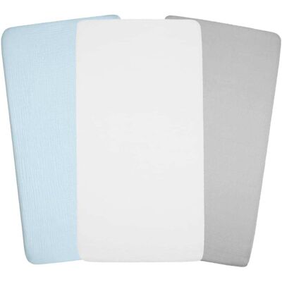Sevira Kids Lot de 3 draps housse berceau bébé gaze de coton bleu 40x80 cm Bleu 80x18x40cm - Publicité Sevira Kids Lot de 3 draps housse berceau bébé gaze de coton bleu 40x80 cm Bleu 80x18x40cm - Publicité