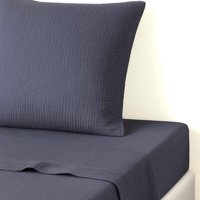 Febronie Drap plat gaze de coton 240x300 bleu orage Bleu 300x1x240cm - Publicité Febronie Drap plat gaze de coton 240x300 bleu orage Bleu 300x1x240cm - Publicité