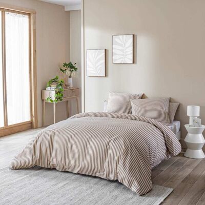 Terre de Nuit Parure de lit coton à rayures horizon marron 240x220 cm Marron 240x1x220cm - Publicité Terre de Nuit Parure de lit coton à rayures horizon marron 240x220 cm Marron 240x1x220cm - Publicité