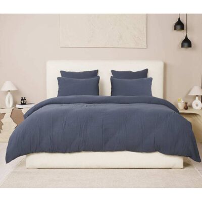 Home collection Parure housse de couette gaze de coton bleu petrole 260x240 cm Bleu 260x1x240cm - Publicité Home collection Parure housse de couette gaze de coton bleu petrole 260x240 cm Bleu 260x1x240cm - Publicité