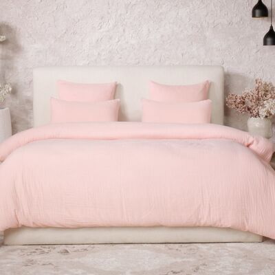 Home collection Parure housse de couette gaze de coton rose lotus 260x240 cm Rose 260x1x240cm - Publicité Home collection Parure housse de couette gaze de coton rose lotus 260x240 cm Rose 260x1x240cm - Publicité