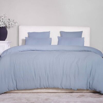 Home collection Parure housse de couette gaze de coton bleu givrée 260x240 cm Bleu 260x1x240cm - Publicité Home collection Parure housse de couette gaze de coton bleu givrée 260x240 cm Bleu 260x1x240cm - Publicité