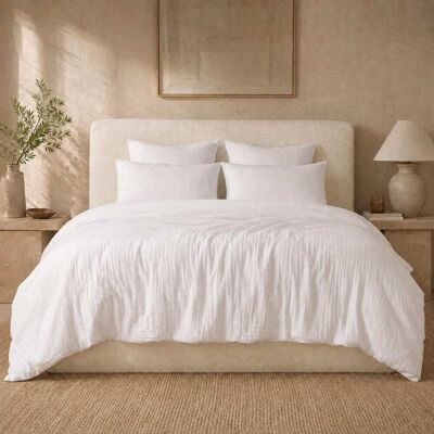 Home collection Parure housse de couette gaze de coton blanc pur 240x220 cm Blanc 240x1x220cm - Publicité Home collection Parure housse de couette gaze de coton blanc pur 240x220 cm Blanc 240x1x220cm - Publicité