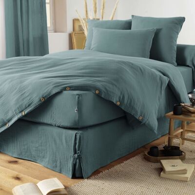 Terre de Nuit Housse de couette double gaze de coton bleu canard 240x220 Bleu 240x1x220cm - Publicité Terre de Nuit Housse de couette double gaze de coton bleu canard 240x220 Bleu 240x1x220cm - Publicité
