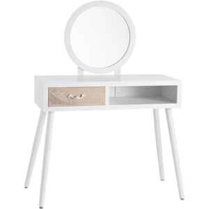 Altobuy Coiffeuse 1 tiroir avec miroir bois massif Blanc 90x80x40cm