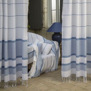 Fouta Futée Rideau ajustable 100% coton blanc et bleu 140 x 290 à 320 Blanc 320x320x140cm