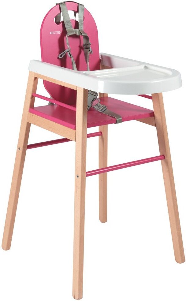 Combelle Chaise haute scandinave en bois massif bicolore fuchsia Rose 52x95x52cm