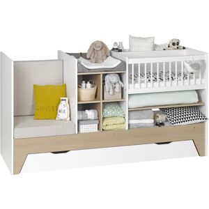 Nateo Concept Lit bébé évolutif 3 en 1 Blanc et Chêne Multicolore 194x103x67cm