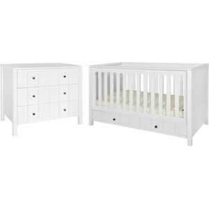 Novelies Lit évolutif 70x140 commode 3 tiroirs blanc Blanc 147x93x79cm