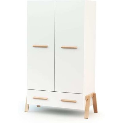 AT4 Armoire enfant 2 portes en bois blanc et hêtre 108 x 53 x176 cm Blanc 53x176x53cm - Publicité AT4 Armoire enfant 2 portes en bois blanc et hêtre 108 x 53 x176 cm Blanc 53x176x53cm - Publicité