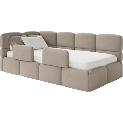 Selsey Lit enfant 120 cm, 2x barrières, velours, gauche, beige Beige 140x88x220cm - Publicité Selsey Lit enfant 120 cm, 2x barrières, velours, gauche, beige Beige 140x88x220cm - Publicité