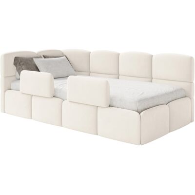 Selsey Lit enfant 120 cm, 2x barrières, velours, gauche, crème Beige 140x88x220cm - Publicité Selsey Lit enfant 120 cm, 2x barrières, velours, gauche, crème Beige 140x88x220cm - Publicité