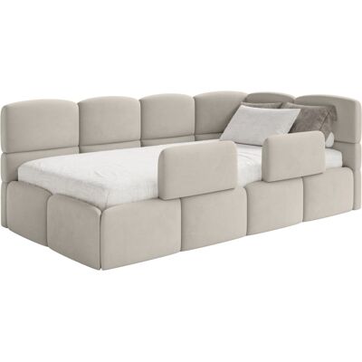 Selsey Lit enfant 120 cm, 2x barrières, velours, droite, beige clair Beige 140x88x220cm - Publicité Selsey Lit enfant 120 cm, 2x barrières, velours, droite, beige clair Beige 140x88x220cm - Publicité