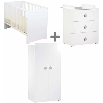 Baby Price Chambre complète bébé avec lit 120x60cm, commode à langer et armoire 2 Blanc 123x86x66cm - Publicité Baby Price Chambre complète bébé avec lit 120x60cm, commode à langer et armoire 2 Blanc 123x86x66cm - Publicité