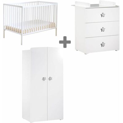 Baby Price Chambre bébé complète basic, lit 120x60 tout barreaux, commode à lange Blanc 125x84x66cm - Publicité Baby Price Chambre bébé complète basic, lit 120x60 tout barreaux, commode à lange Blanc 125x84x66cm - Publicité
