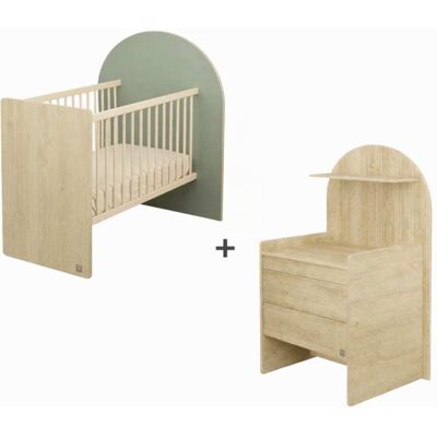 Sauthon Pack chambre bébé évolutif lit 120x60 transformable en 90x190 + comm Vert 100x168x78cm - Publicité Sauthon Pack chambre bébé évolutif lit 120x60 transformable en 90x190 + comm Vert 100x168x78cm - Publicité