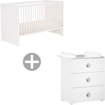 Baby Price Chambre complète bébé avec lit 120x60cm et commode à langer Blanc 123x86x66cm - Publicité Baby Price Chambre complète bébé avec lit 120x60cm et commode à langer Blanc 123x86x66cm - Publicité