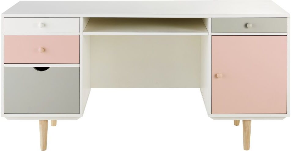 Maisons du Monde Bureau 1 porte 4 tiroirs blanc, gris et rose Blush Maisons du Monde Bureau 1 porte 4 tiroirs blanc, gris et rose Blush