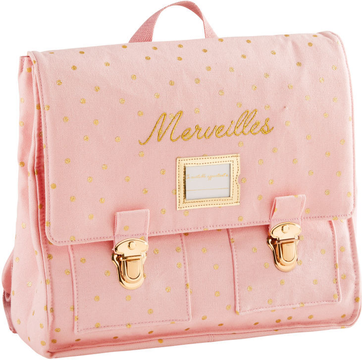 Maisons du Monde Cartable en coton rose à pois dorés Maisons du Monde Cartable en coton rose à pois dorés