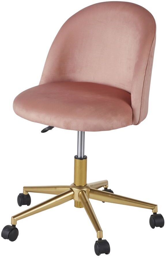 Maisons du Monde Chaise de bureau vintage à roulettes en velours rose Mauricette Maisons du Monde Chaise de bureau vintage à roulettes en velours rose Mauricette