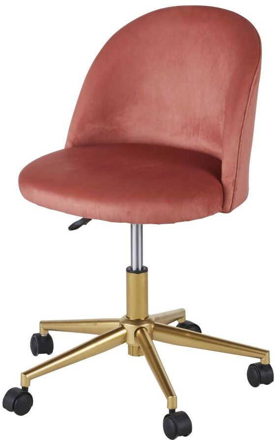 Maisons du Monde Chaise de bureau vintage à roulettes en velours terracotta Mauricette Maisons du Monde Chaise de bureau vintage à roulettes en velours terracotta Mauricette