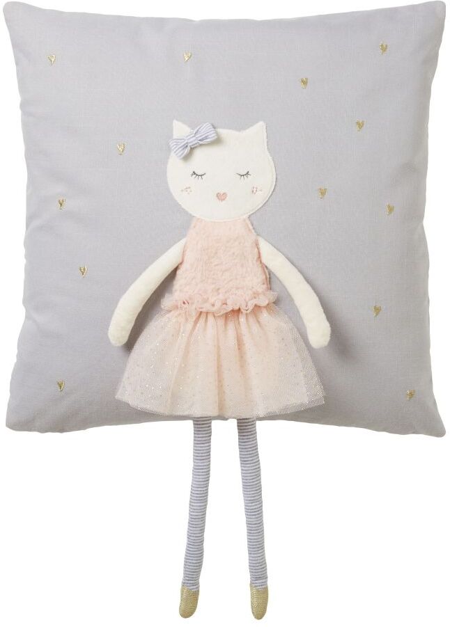 Maisons du Monde Coussin gris imprimé chat en tutu 40x40 Maisons du Monde Coussin gris imprimé chat en tutu 40x40