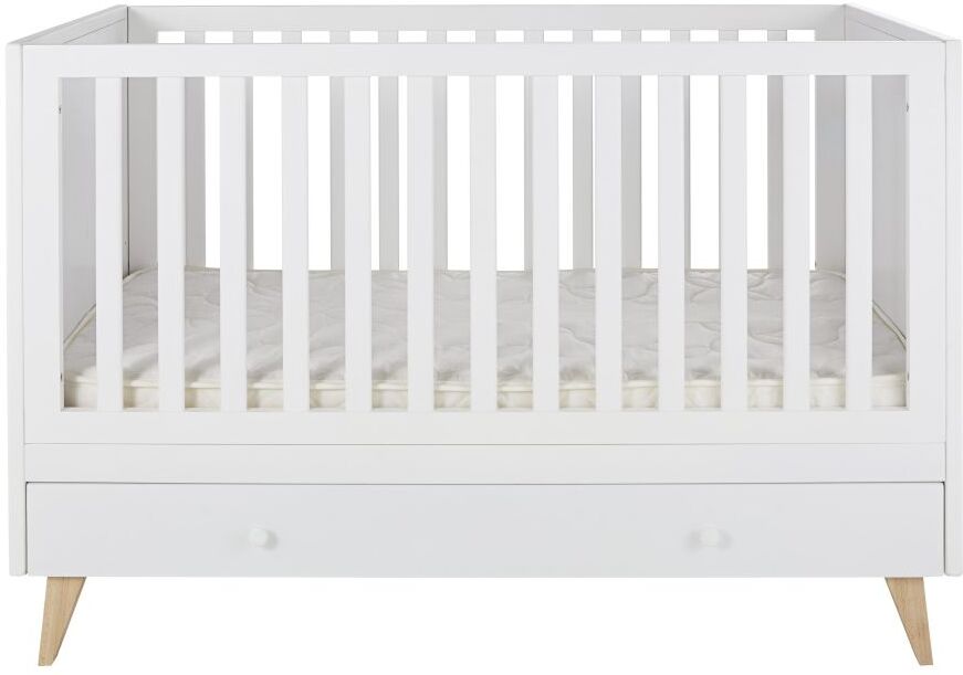 Maisons du Monde Lit bébé évolutif à barreaux en pin et hêtre blanc mat L146 Lila Maisons du Monde Lit bébé évolutif à barreaux en pin et hêtre blanc mat L146 Lila