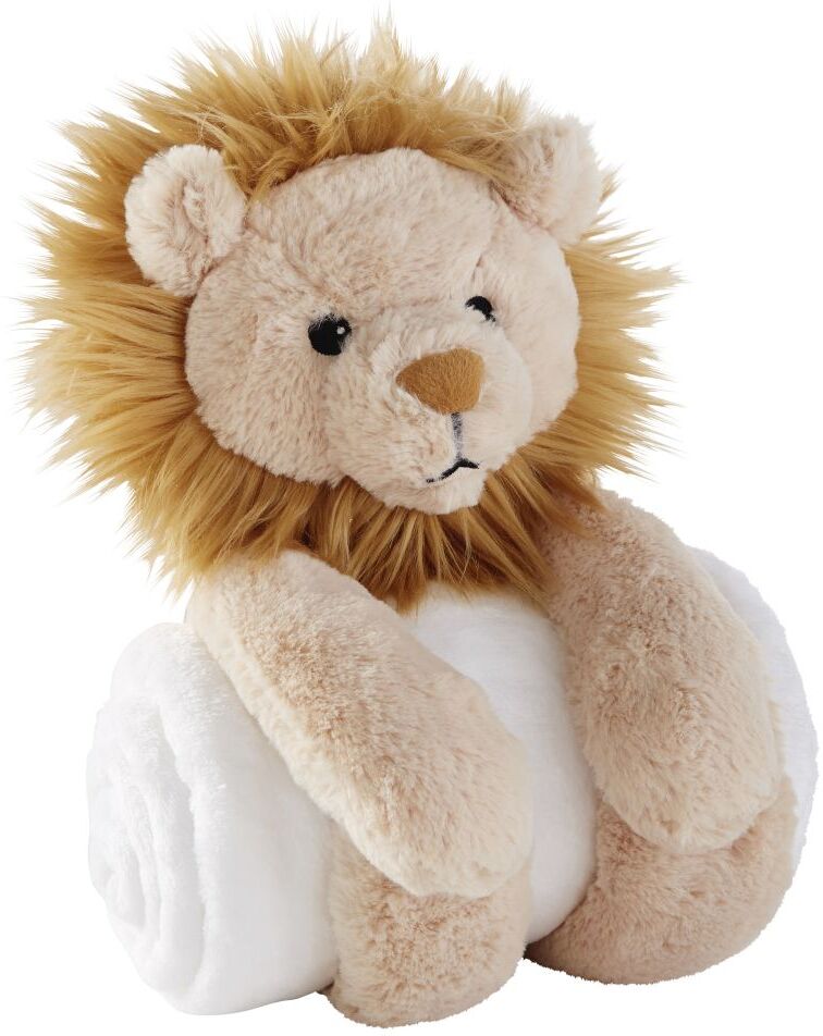 Maisons du Monde Plaid blanc et lion beige et écru 75x100 Maisons du Monde Plaid blanc et lion beige et écru 75x100