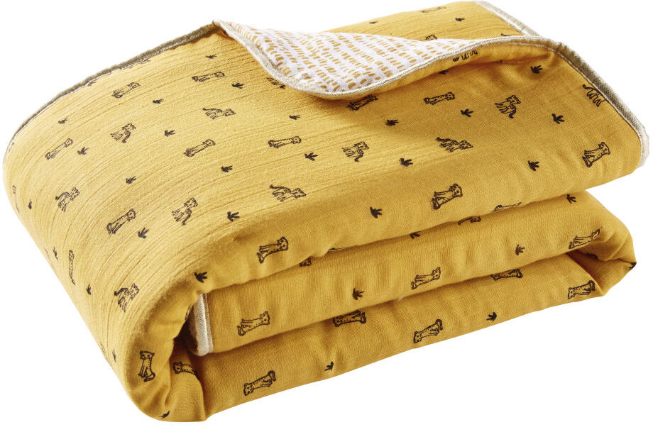 Maisons du Monde Plaid en gaze de coton écru et jaune moutarde à motifs 75x100 Maisons du Monde Plaid en gaze de coton écru et jaune moutarde à motifs 75x100