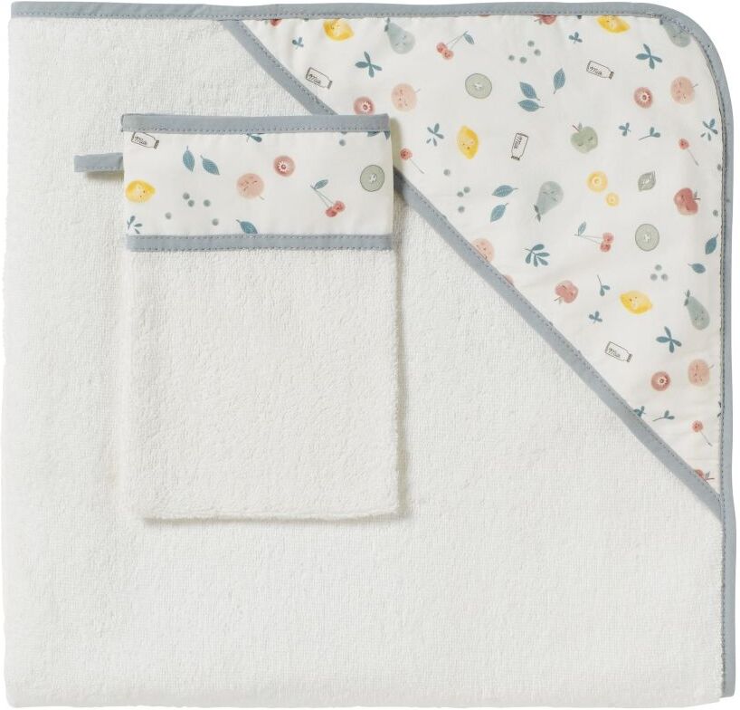 Maisons du Monde Sortie de bain bébé en coton blanc motifs fruits verts, jaunes et roses Maisons du Monde Sortie de bain bébé en coton blanc motifs fruits verts, jaunes et roses