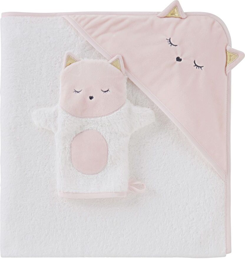 Maisons du Monde Sortie de bain bébé en coton blanche avec tête de chat 80x80