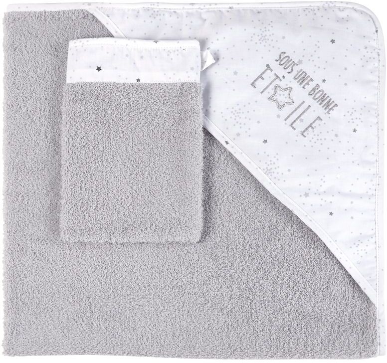 Maisons du Monde Sortie de bain bébé en coton gris et blanc Maisons du Monde Sortie de bain bébé en coton gris et blanc