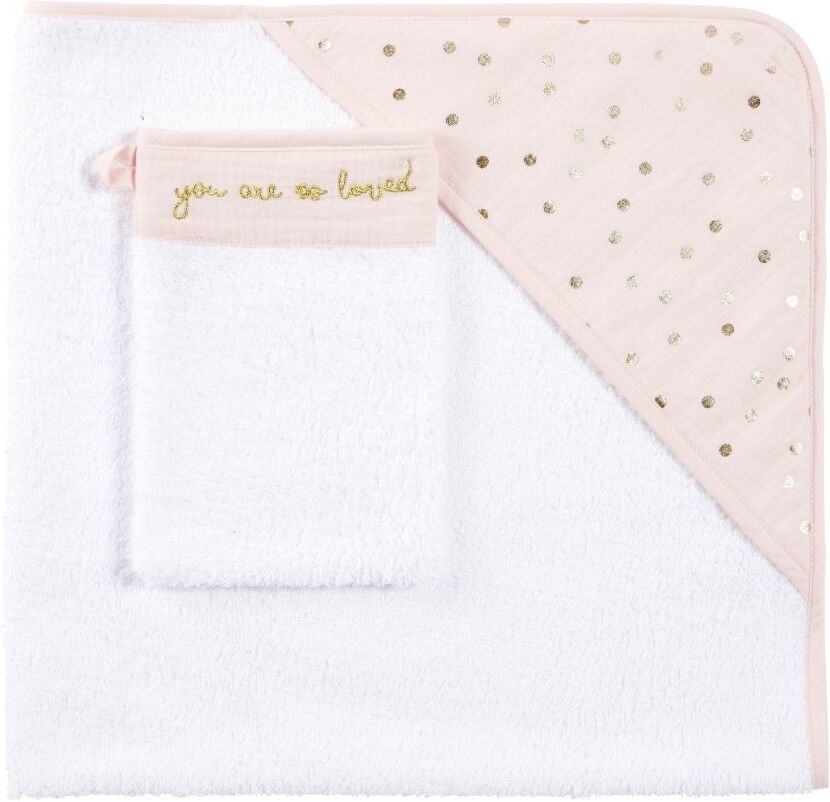 Maisons du Monde Sortie de bain bébé en coton rose motifs à pois dorés Maisons du Monde Sortie de bain bébé en coton rose motifs à pois dorés