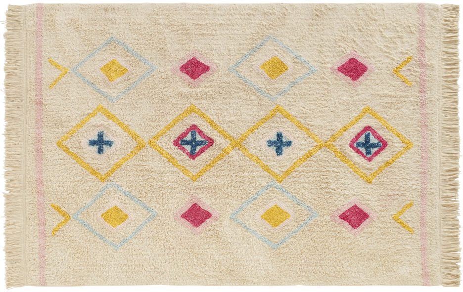 Maisons du Monde Tapis berbère en coton blanc à motifs multicolores 120x180 Maisons du Monde Tapis berbère en coton blanc à motifs multicolores 120x180