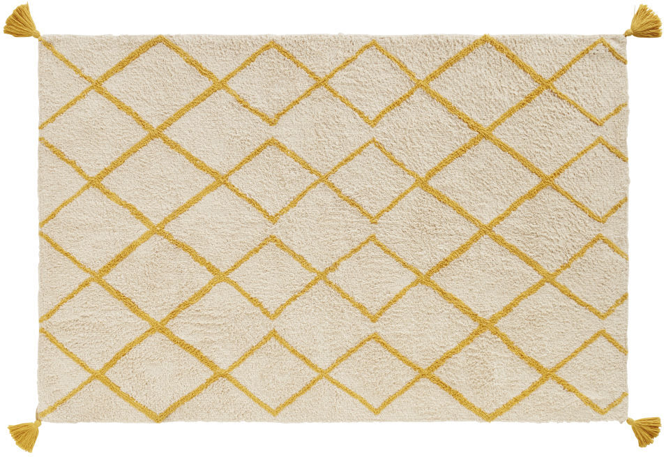 Maisons du Monde Tapis berbère en coton écru motifs graphiques jaune moutarde 120x180 Maisons du Monde Tapis berbère en coton écru motifs graphiques jaune moutarde 120x180