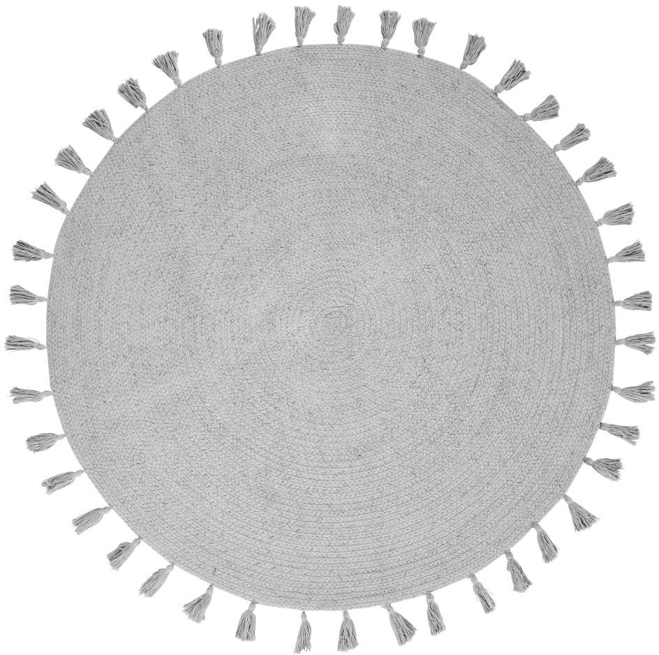 Maisons du Monde Tapis rond à pompons en coton gris D100 Maisons du Monde Tapis rond à pompons en coton gris D100