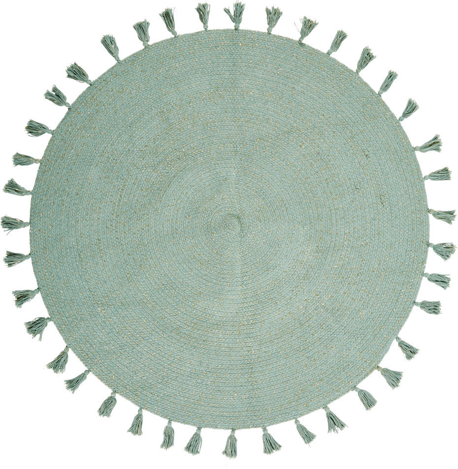 Maisons du Monde Tapis rond à pompons en coton vert D100 Maisons du Monde Tapis rond à pompons en coton vert D100