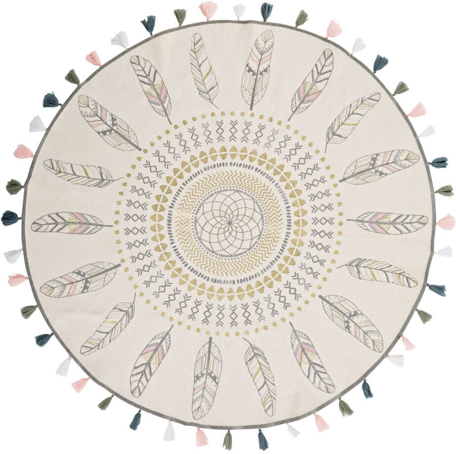 Maisons du Monde Tapis rond en coton écru et rose à pompons D120 Maisons du Monde Tapis rond en coton écru et rose à pompons D120