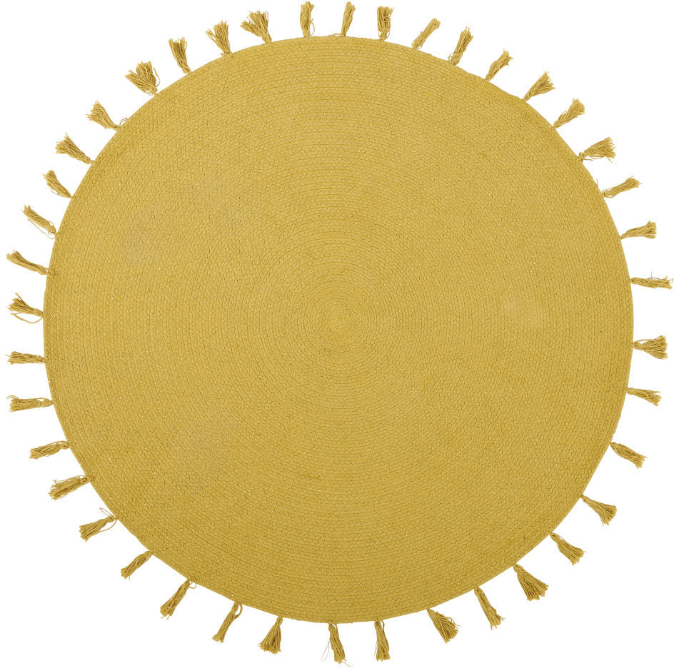 Maisons du Monde Tapis rond en coton jaune moutarde à pompons D100 Maisons du Monde Tapis rond en coton jaune moutarde à pompons D100