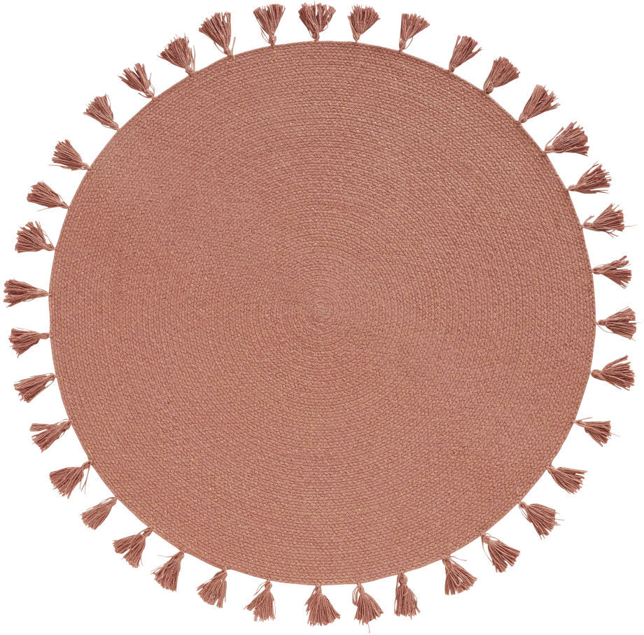 Maisons du Monde Tapis rond en coton tressé rose à pompons D100 Maisons du Monde Tapis rond en coton tressé rose à pompons D100